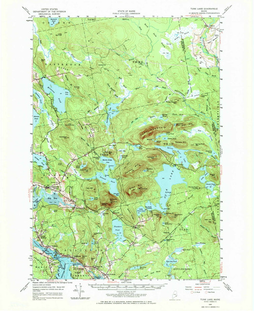 Tunk Lake, Maine 1957 (1972) USGS Old Topo Map Reprint 15x15 ME Quad 460972