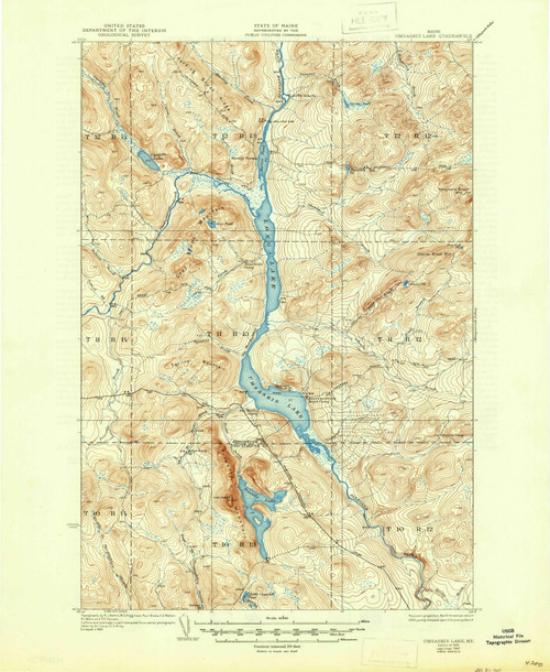 Umsaskis Lake, Maine 1935 (1947) USGS Old Topo Map Reprint 15x15 ME Quad 460976
