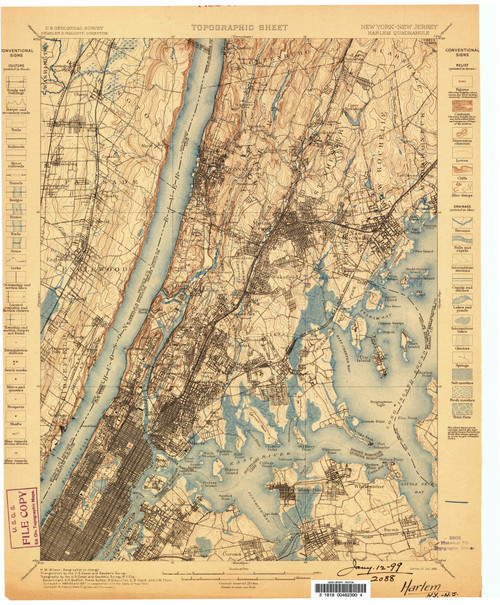 Harlem, New Jersey 1898 USGS Old Topo Map 15x15 NJ Quad