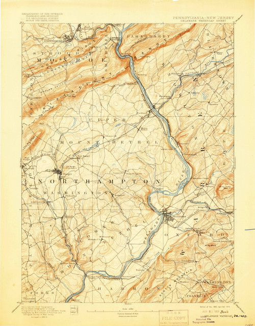 Delaware Watergap, New Jersey 1893 (1919) USGS Old Topo Map 15x15 NJ Quad
