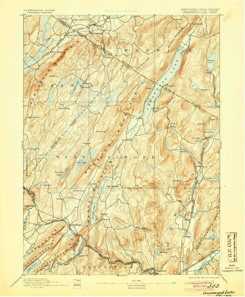 Greenwood Lake, New Jersey 1893 (1905) USGS Old Topo Map 15x15 NJ Quad