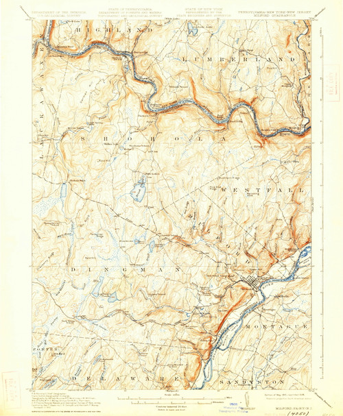 Milford, New Jersey 1915 (1926) USGS Old Topo Map 15x15 NJ Quad