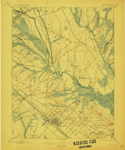 Mullica, New Jersey 1898 (1912) A USGS Old Topo Map 15x15 NJ Quad
