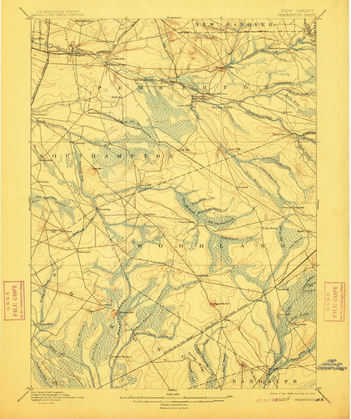 Pemberton, New Jersey 1898 (1912) USGS Old Topo Map 15x15 NJ Quad