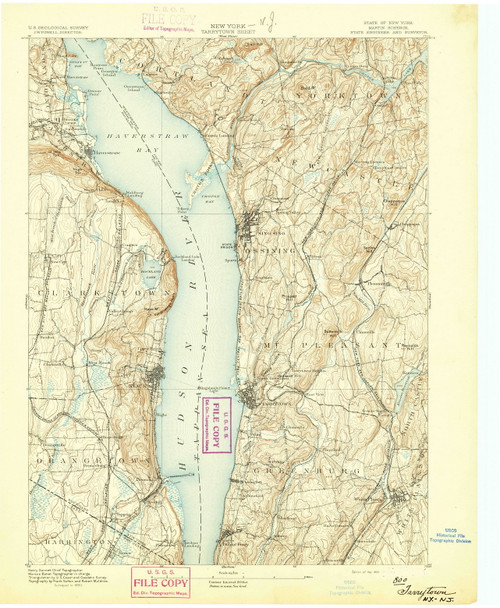Tarrytown, New Jersey 1893 USGS Old Topo Map 15x15 NJ Quad