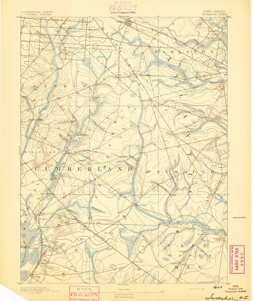 Tuckahoe, New Jersey 1893 USGS Old Topo Map 15x15 NJ Quad
