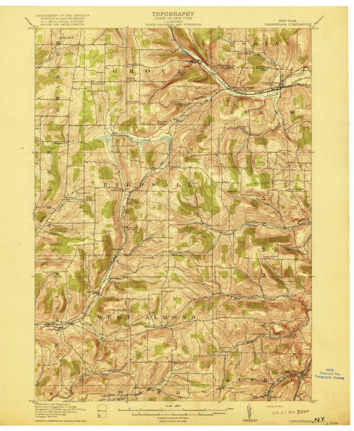 Canaseraga, NY 1916 (1916) USGS Old Topo Map 15x15 NY Quad