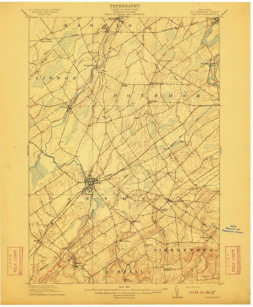 Canton, NY 1911 (1911) USGS Old Topo Map 15x15 NY Quad