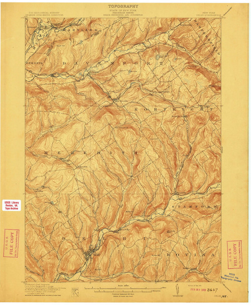 Delhi, NY 1911 (1911) USGS Old Topo Map 15x15 NY Quad