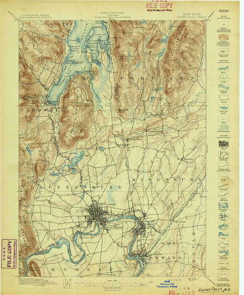 Glens Falls, NY 1897 (1897) USGS Old Topo Map 15x15 NY Quad