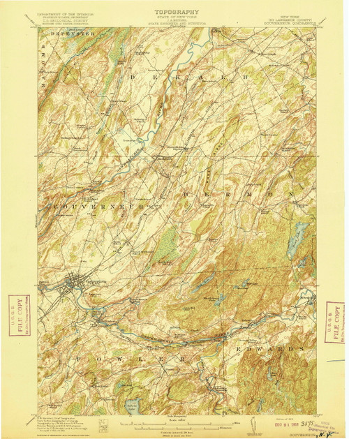 Gouverneur, NY 1915 (1915) USGS Old Topo Map 15x15 NY Quad