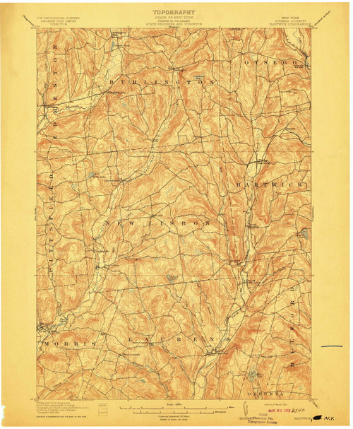 Hartwick, NY 1912 (1912) USGS Old Topo Map 15x15 NY Quad