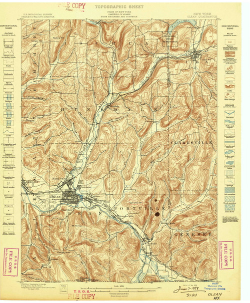 Olean, NY 1898 (1898) USGS Old Topo Map 15x15 NY Quad