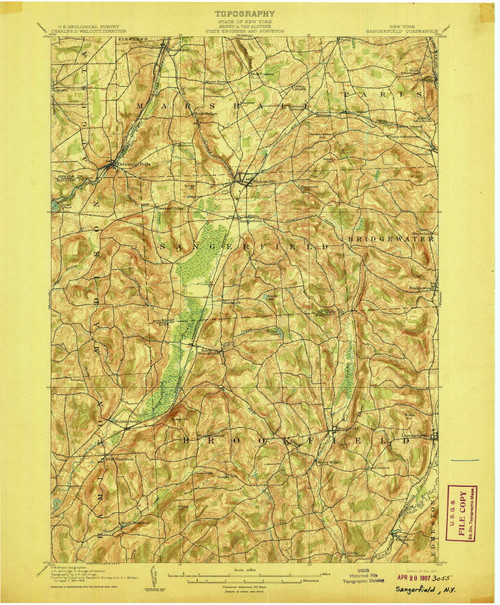 Sangerfield, NY 1907 (1907) USGS Old Topo Map 15x15 NY Quad