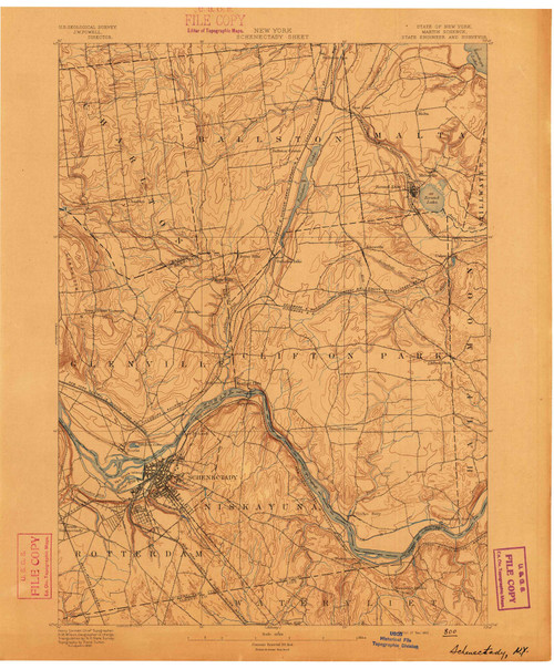 Schenectady, NY 1893 (1893) USGS Old Topo Map 15x15 NY Quad