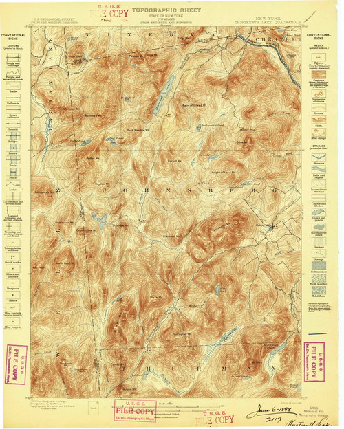 Thirteenth Lake, NY 1898 (1898) USGS Old Topo Map 15x15 NY Quad