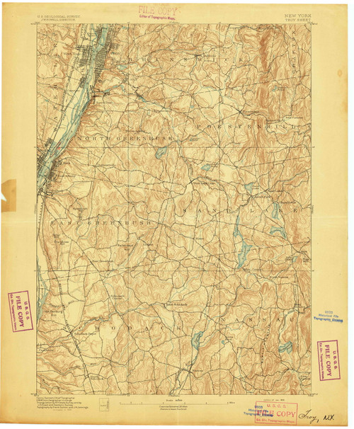 Troy, NY 1893 (1893) USGS Old Topo Map 15x15 NY Quad