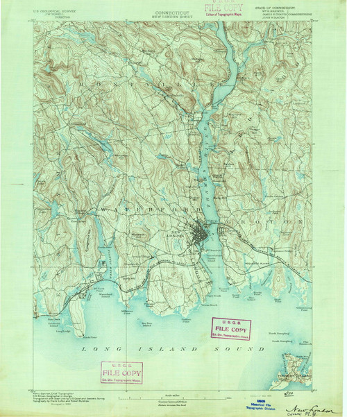 New London, CT 1892 (1892) USGS Old Topo Map 15x15 NY Quad