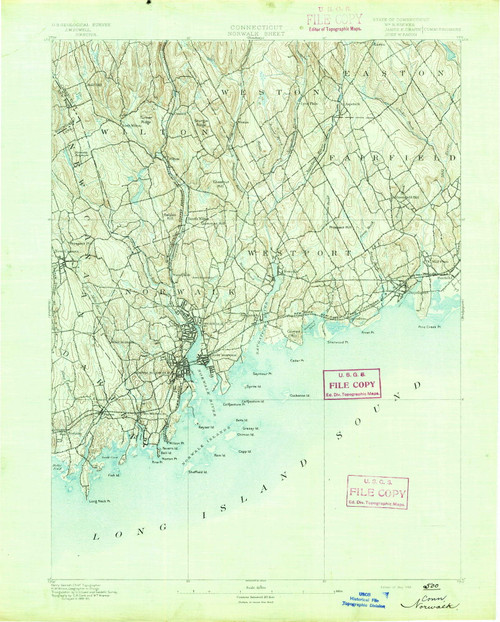 Norwalk, CT 1892 (1892) USGS Old Topo Map 15x15 NY Quad