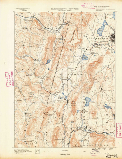 Pittsfield, MA 1890 (1890) USGS Old Topo Map 15x15 NY Quad