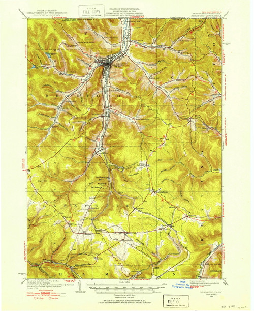 Bradford, PA 1924 (1924) USGS Old Topo Map 15x15 NY Quad