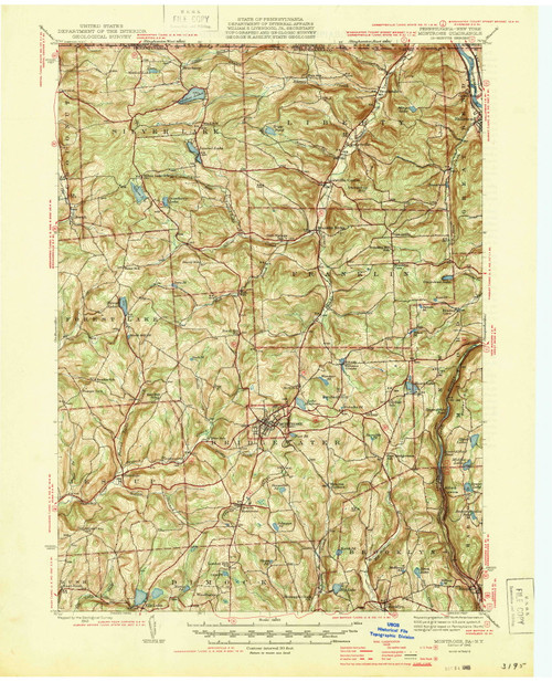 Montrose, PA 1945 (1945) USGS Old Topo Map 15x15 NY Quad