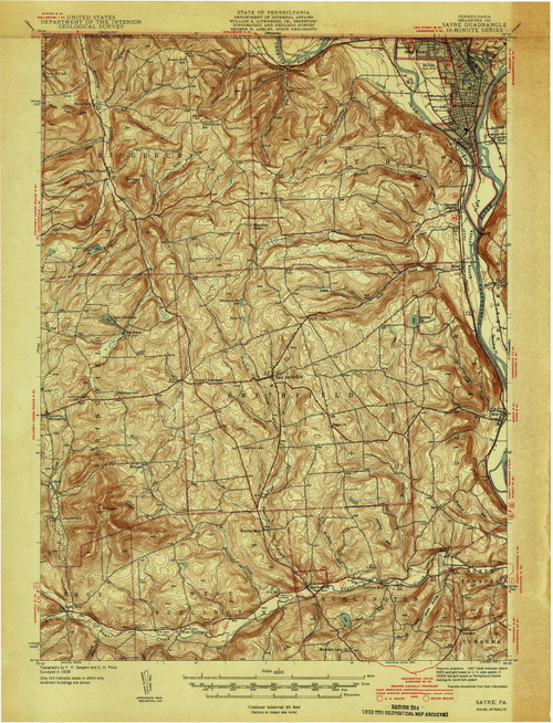 Sayre, PA 1942 (1942) USGS Old Topo Map 15x15 NY Quad