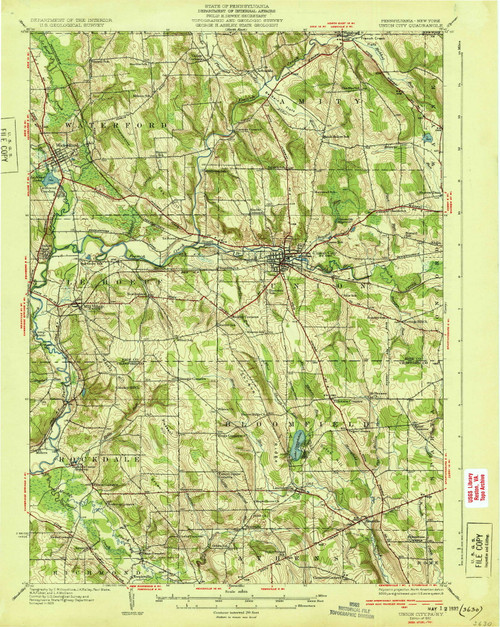 Union City, PA 1932 (1932) USGS Old Topo Map 15x15 NY Quad