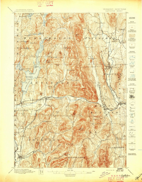 Castleton, VT 1897 (1897) USGS Old Topo Map 15x15 NY Quad