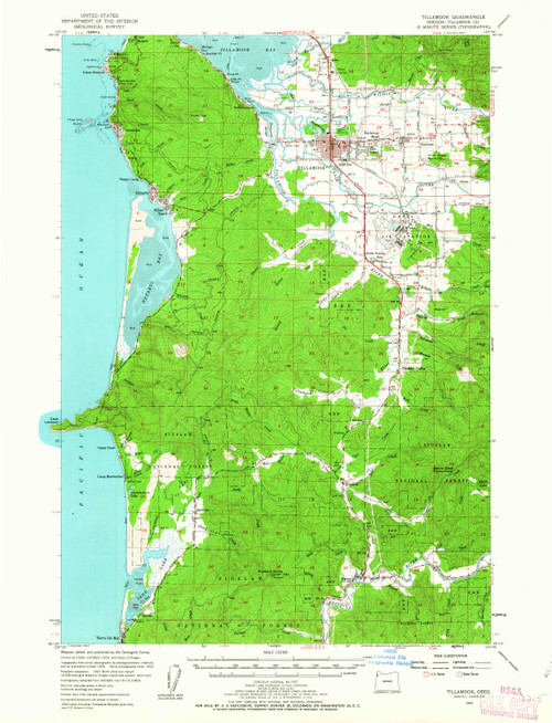 Tillamook, Oregon 1955 (1963) USGS Old Topo Map 15x15 OR Quad