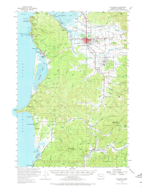 Tillamook, Oregon 1955 (1973) USGS Old Topo Map 15x15 OR Quad
