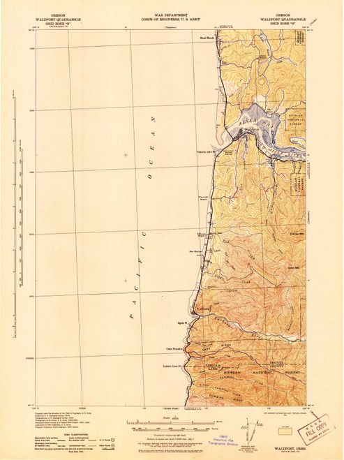Waldport, Oregon 1942 (1942) USGS Old Topo Map 15x15 OR Quad