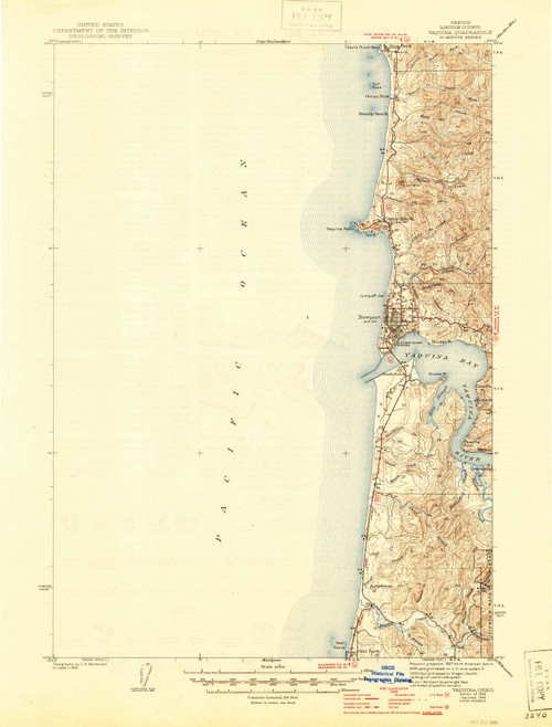 Yaquina, Oregon 1942 (1946) USGS Old Topo Map 15x15 OR Quad