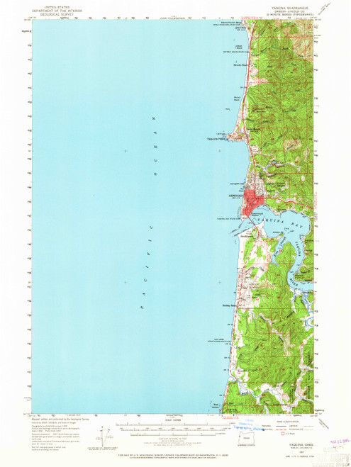 Yaquina, Oregon 1957 (1965) USGS Old Topo Map 15x15 OR Quad