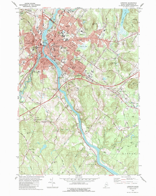Lewiston, Maine 1979 (1989) USGS Old Topo Map Reprint 7x7 ME Quad 105281