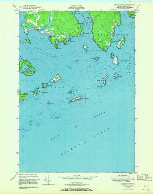 Roque Bluffs, Maine 1948 (1969) USGS Old Topo Map Reprint 7x7 ME Quad 807109