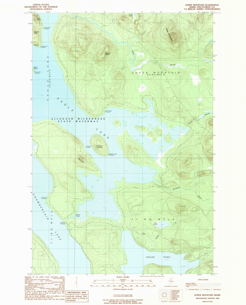 Soper Mountain, Maine 1989 () USGS Old Topo Map Reprint 7x7 ME Quad 102978