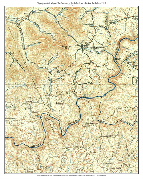 Summersville Lake - Before the Lake 1916 - Custom USGS Old Topo Map - West Virginia