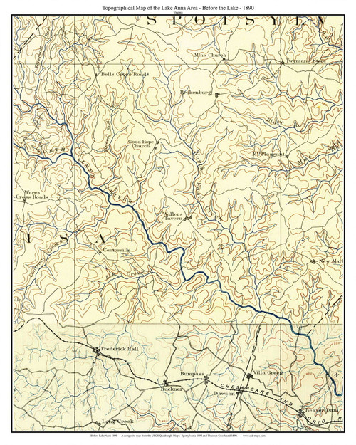Anna Lake - Before the Lake 1890 - Custom USGS Old Topo Map - Virginia