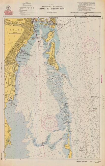 Miami to Elliott Key 1949 - Old Map Nautical Chart AC Harbors 848-11465 - Florida (East Coast)