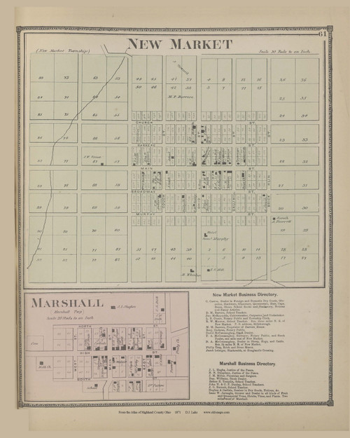 New Market Village Ohio 1871 Old Town Map Custom Reprint - Highland Co. Atlas 28
