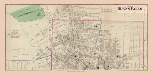 Glensfalls North, New York 1876 - Old Town Map Reprint - Warren Co. Atlas 29