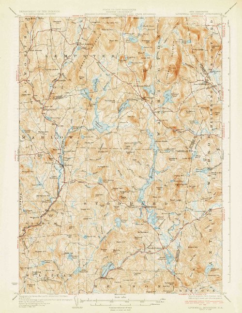 Lowell Mountain, New Hampshire 1930 (1930b) USGS Old Topo Map 15x15 NH Quad