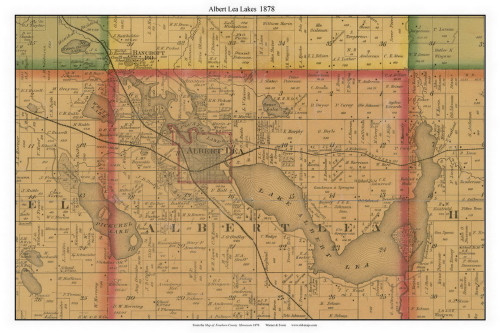 Albert Lea Lakes - Pickerel Lake, Freeborn Co. Minnesota 1878 Old Town Map Custom Print - Freeborn Co.