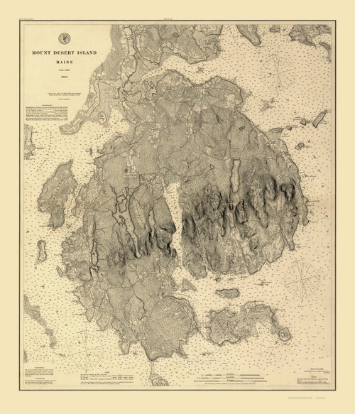Mount Desert Island, Maine Old Map Reprint Nautical 1882 - Cities Other
