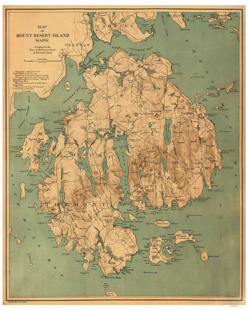 Mount Desert Island, Maine Old Map Reprint Rand 1893 - Cities Other