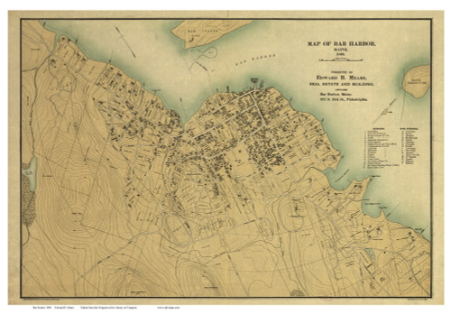 Bar Harbor, Maine Old Map Reprint Mears 1896 - Cities Other