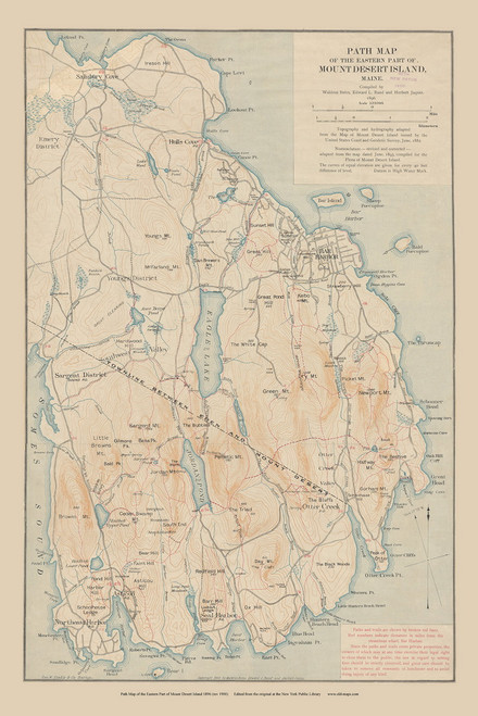 Eastern Part of Mount Desert Island, Maine Old Map Reprint Waldron Bates, Rand & Jacques 1900 - Cities Other