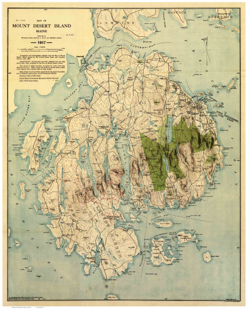 Mount Desert Island, Maine Old Map Reprint Bates, Rand & Jacques 1917 - Cities Other