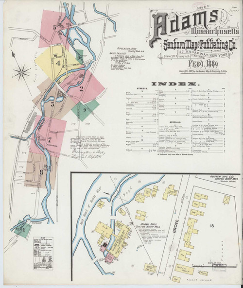 Adams Massachusetts 1889 - Fire Insurance Index - Old Map Reprint